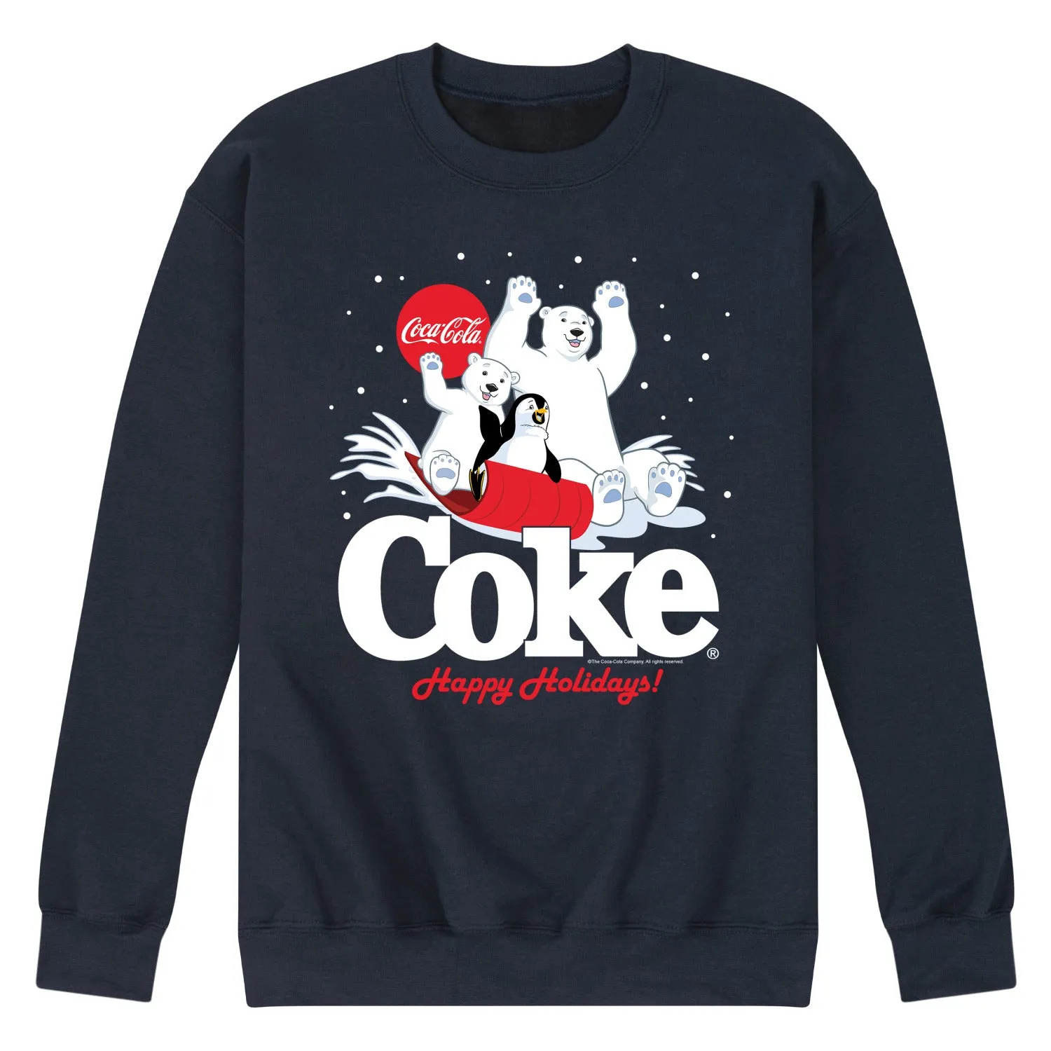 Coca-Cola - Happy Holidays Sledding - Men's Long Sleeve Crew Fleece Sweatshirt sold by Zulily product image thumbnail 3