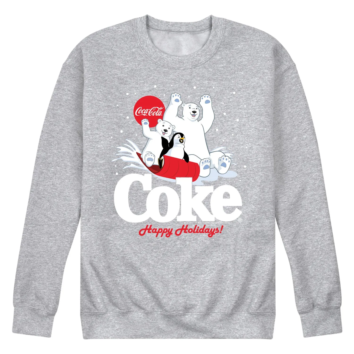Coca-Cola - Happy Holidays Sledding - Men's Long Sleeve Crew Fleece Sweatshirt sold by Zulily