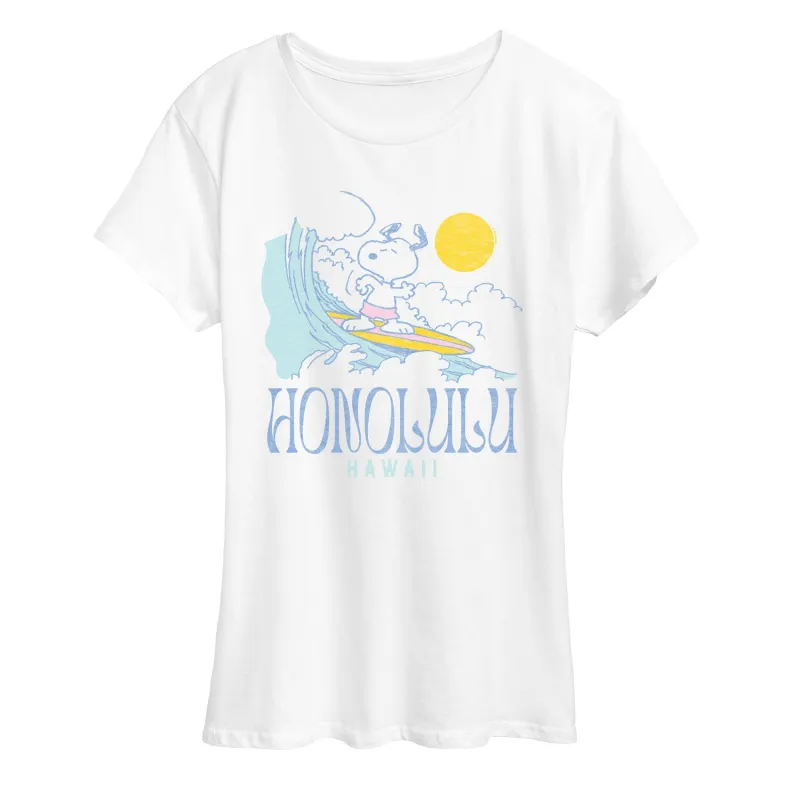 Peanuts - Snoopy Honolulu Hawaii - Women's Short Sleeve Graphic T-Shirt sold by Zulily