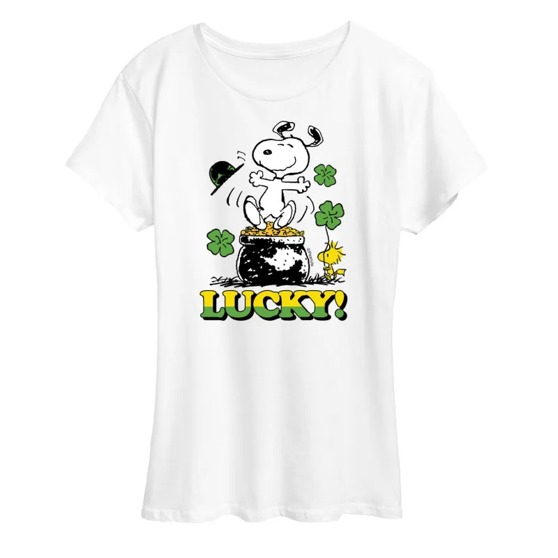 Peanuts - Lucky - Women's Short Sleeve Graphic T-Shirt sold by Zulily
