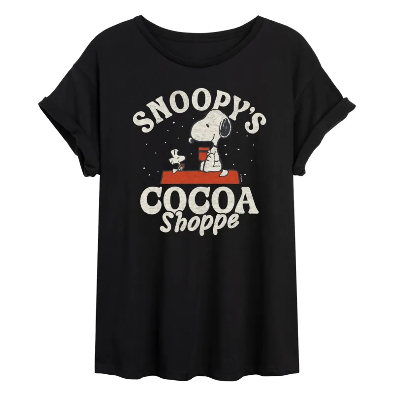 Peanuts - Snoopys Cocoa Shoppe - Womens Oversized Graphic T-Shirt sold by Zulily