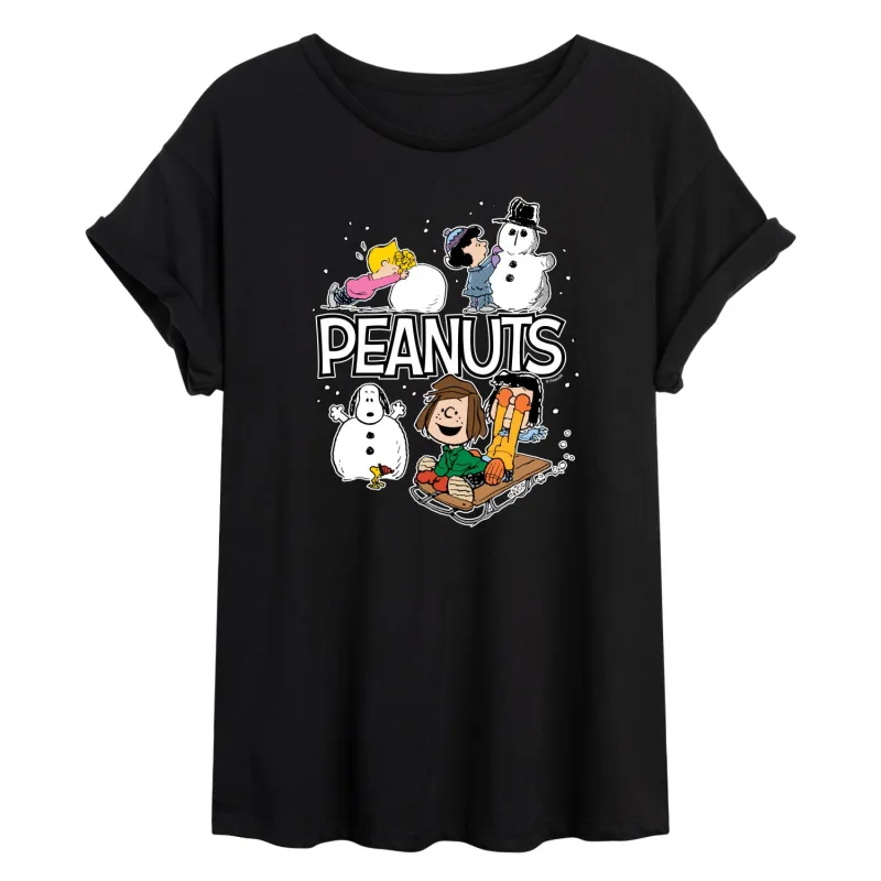 Peanuts - Winter Stickers - Womens Oversized Graphic T-Shirt sold by Zulily