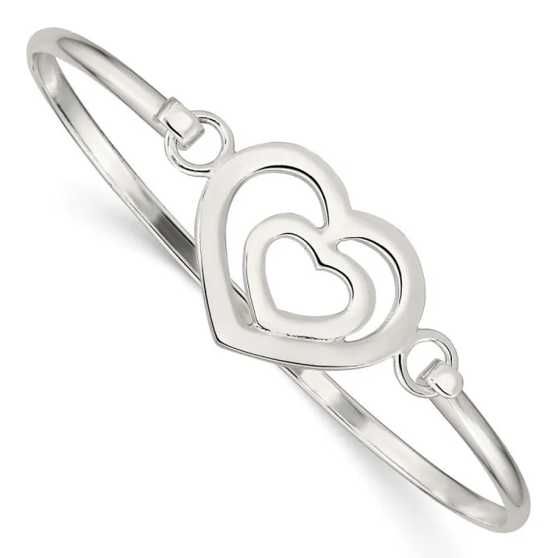 Curata 925 Sterling Silver 7" Double Heart Hook Bangle Bracelet sold by Zulily
