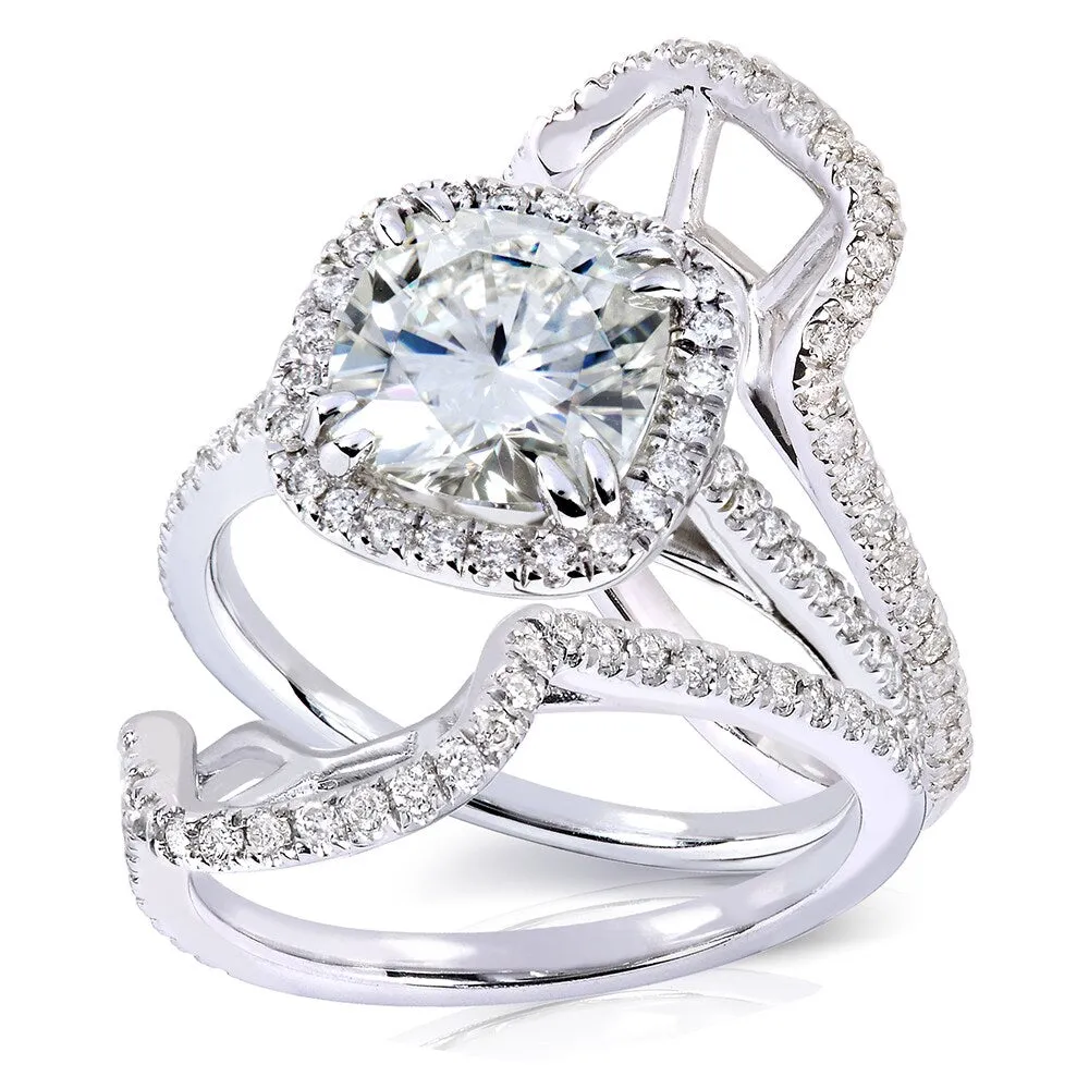 Annello by Kobelli 14k White Gold 2ct TGW Moissanite 5/8ct TDW Diamond Halo Bridal Set sold by Zulily product image thumbnail 5