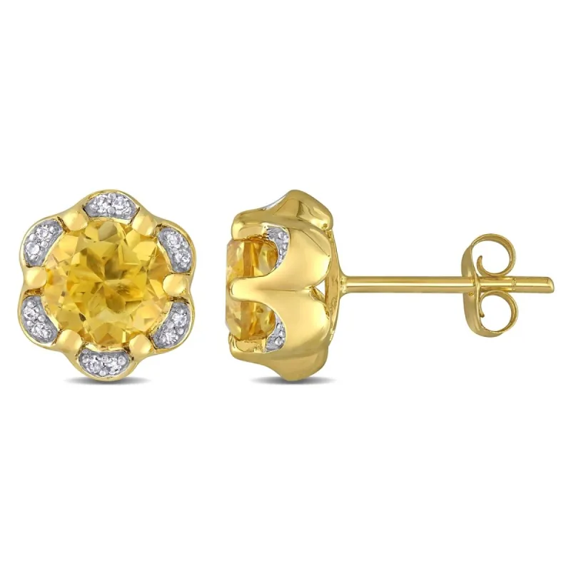 Miadora 14k Yellow Gold Citrine and Diamond Accent Flower Stud Earrings sold by Zulily