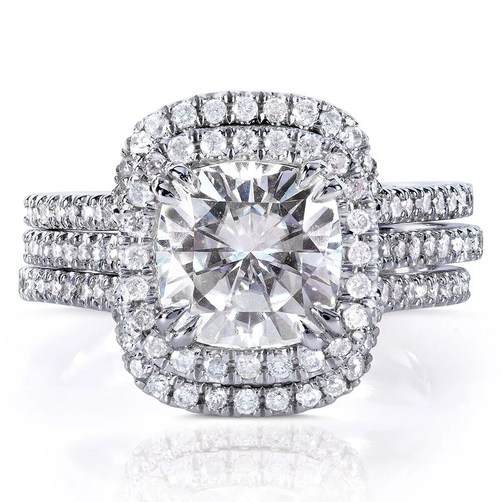 Annello by Kobelli 14k White Gold 2ct TGW Moissanite 5/8ct TDW Diamond Halo Bridal Set sold by Zulily product image thumbnail 4