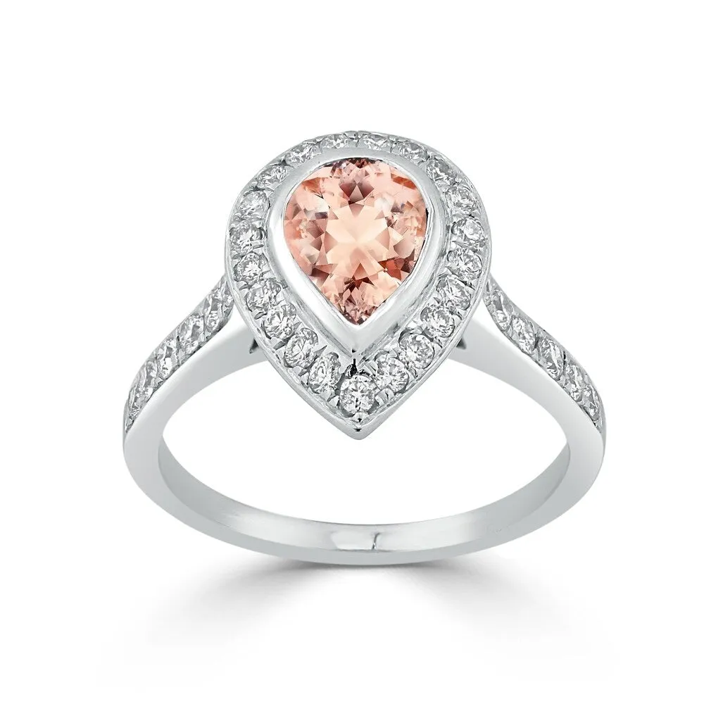 Auriya 9/10ct Pear Shape Morganite Halo Diamond Engagement Ring 5/8ctw 18K Gold sold by Zulily