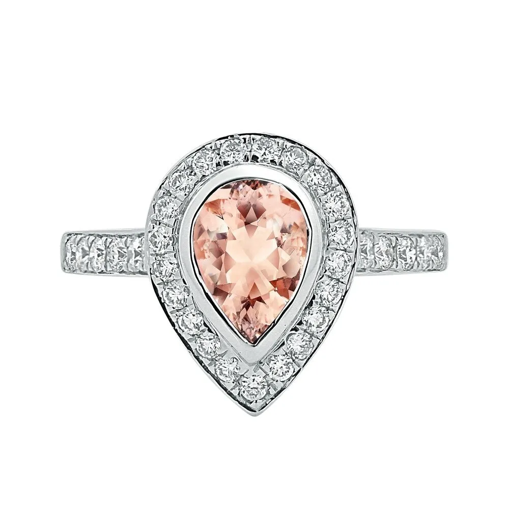 Auriya 9/10ct Pear Shape Morganite Halo Diamond Engagement Ring 5/8ctw 18K Gold sold by Zulily product image thumbnail 2