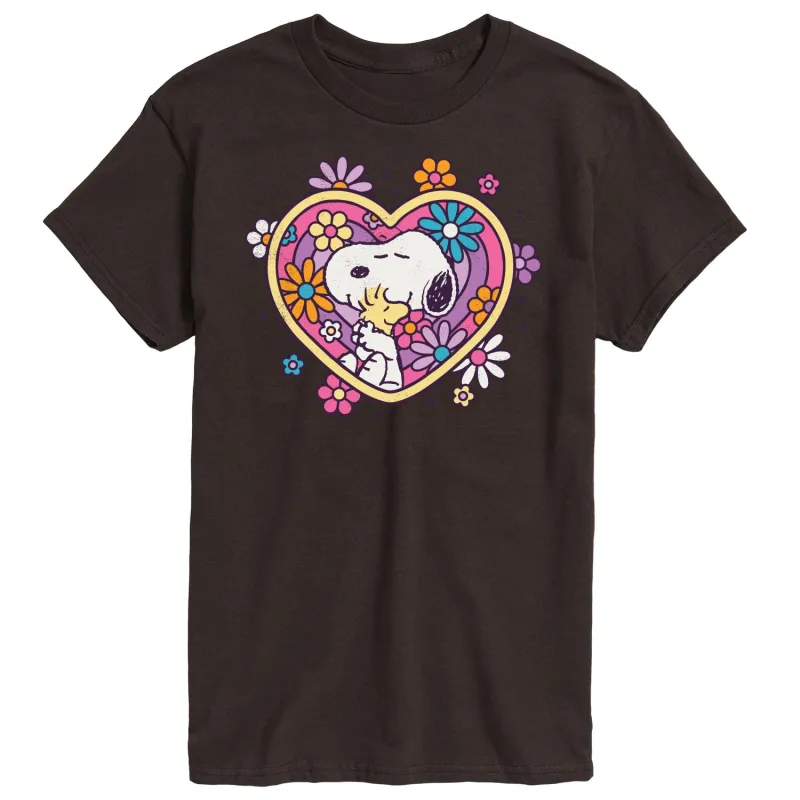 Peanuts - Hug Heart Flower - Men's Short Sleeve Graphic T-Shirt sold by Zulily