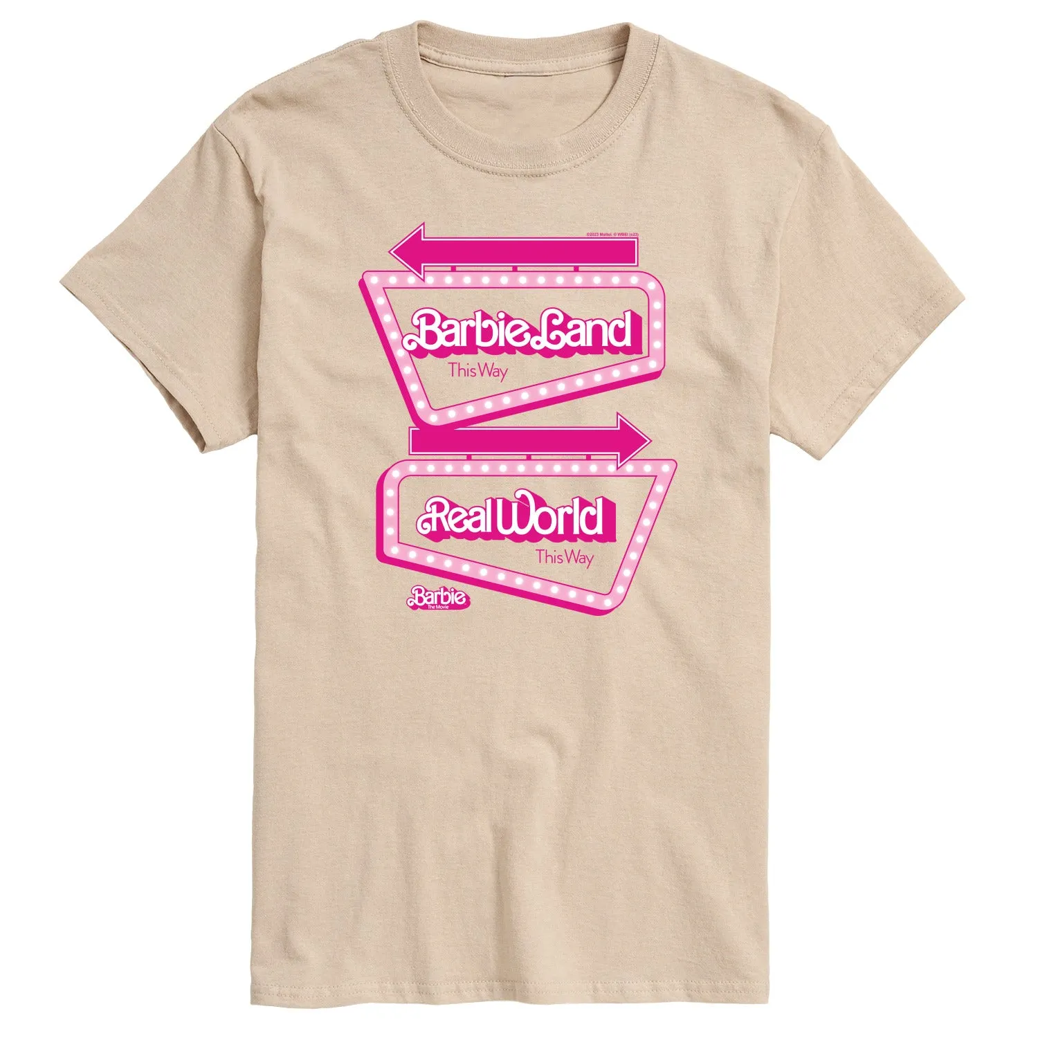Barbie The Movie - Barbieland Real World This Way Signs - Men's Short Sleeve Graphic T-Shirt sold by Zulily
