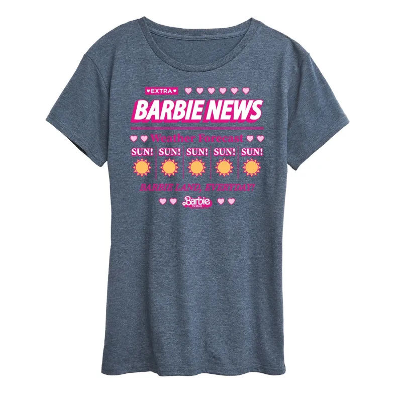 Barbie the Movie - Barbie Land New Weather Forecast - Sunny - Women's Short Sleeve Graphic T-Shirt sold by Zulily
