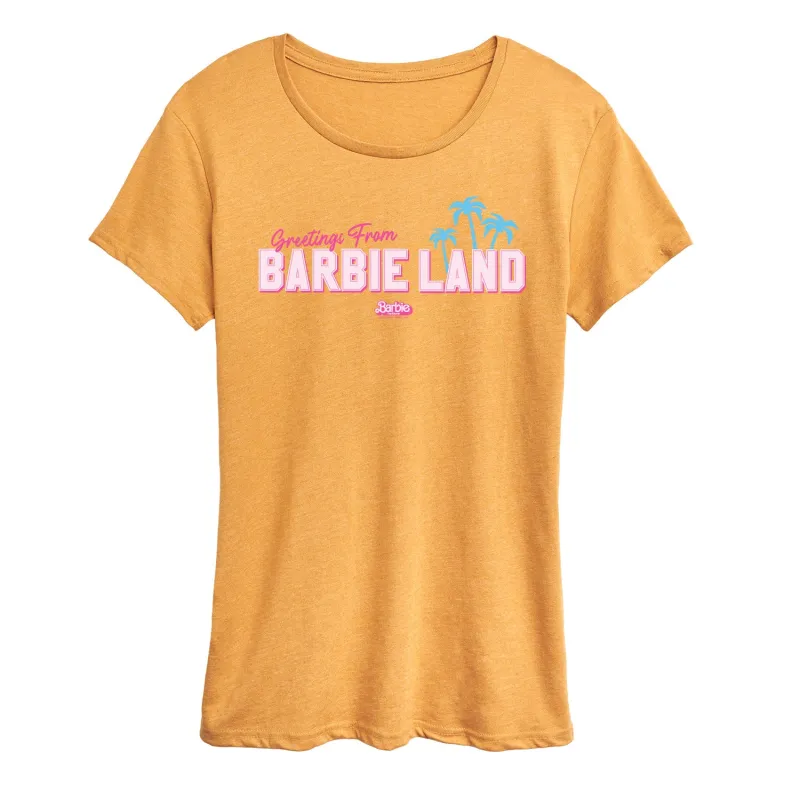 Barbie the Movie - Greetings from Barbie Land - Women's Short Sleeve Graphic T-Shirt sold by Zulily