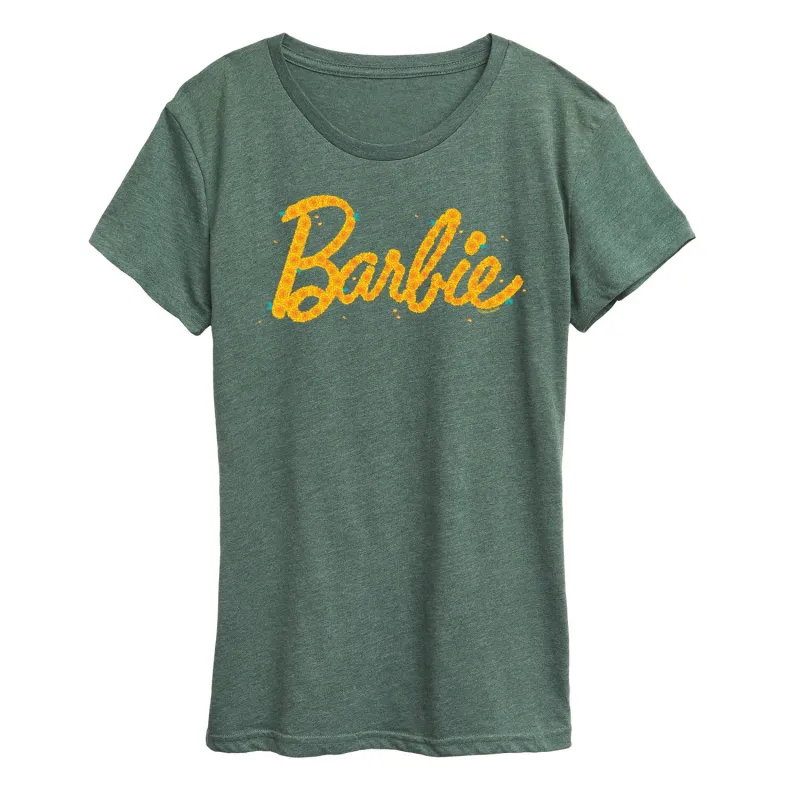 Barbie - Floral Filled Logo - Women's Short Sleeve Graphic T-Shirt sold by Zulily