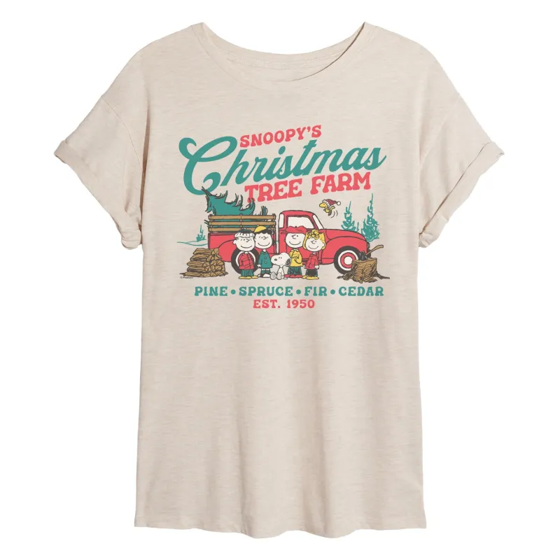 Peanuts - Tree Farm - Womens Oversized Graphic T-Shirt sold by Zulily