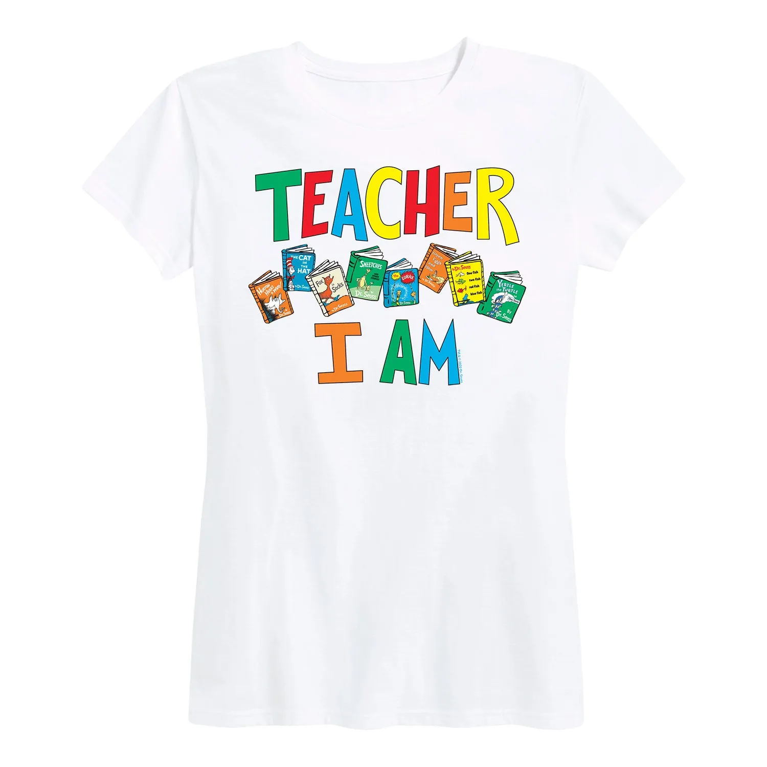 Dr. Seuss - The Cat In The Hat Book Cover Teacher I Am - Women's Short Sleeve Graphic T-Shirt sold by Zulily product image thumbnail 4