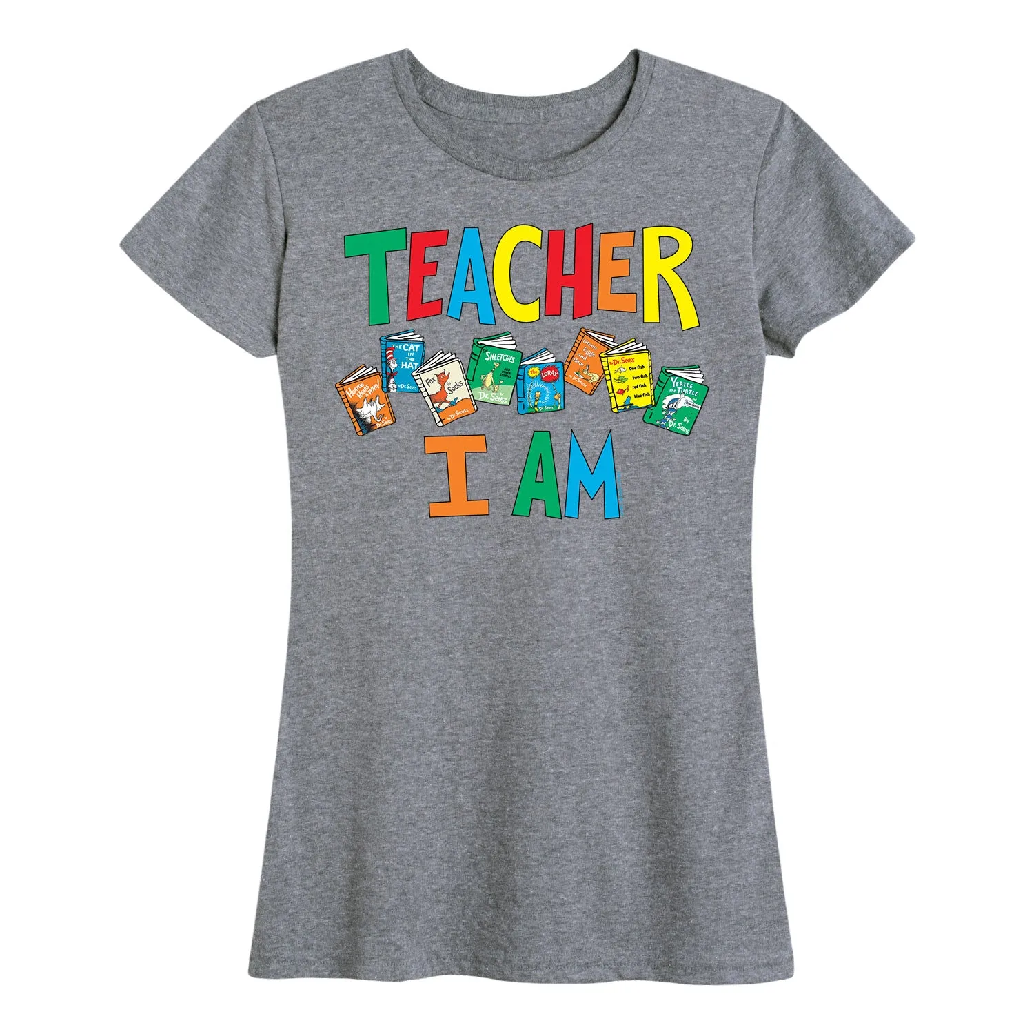 Dr. Seuss - The Cat In The Hat Book Cover Teacher I Am - Women's Short Sleeve Graphic T-Shirt sold by Zulily