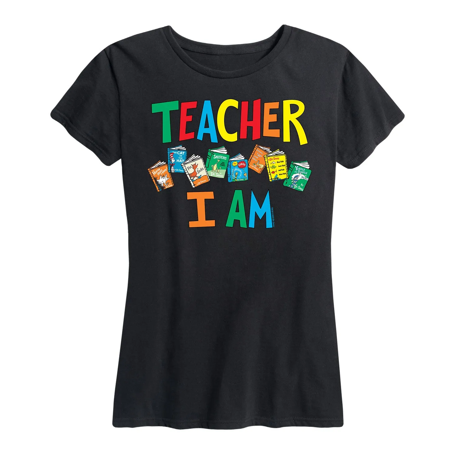 Dr. Seuss - The Cat In The Hat Book Cover Teacher I Am - Women's Short Sleeve Graphic T-Shirt sold by Zulily product image thumbnail 5