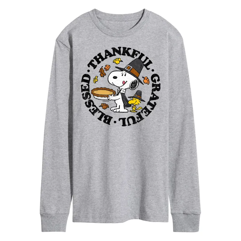 Peanuts - Thankful Grateful Blessed - Men's Long Sleeve T-Shirt sold by Zulily