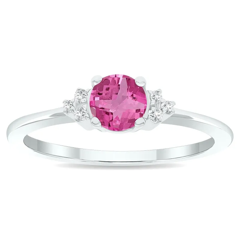 Women's Pink Topaz and Diamond Half Moon Ring in 10K White Gold sold by Zulily