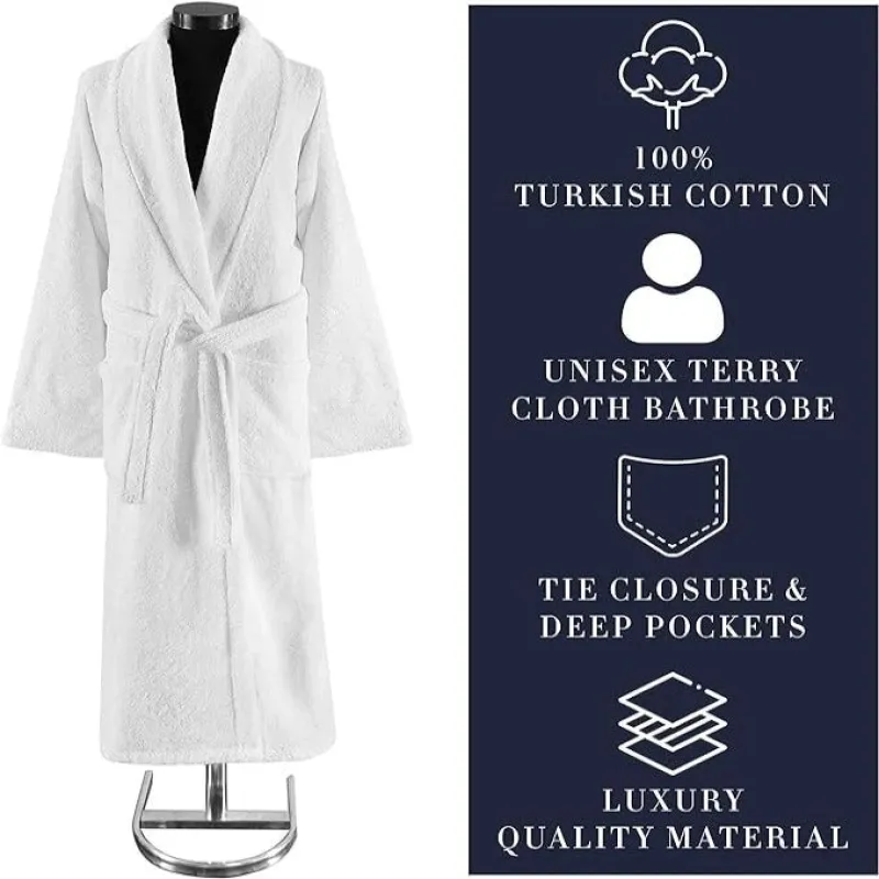 Classic Turkish Towels White Terry Cloth Turkish Cotton Shawl Collar Hotel Bathrobe - Unisex Italian Style Fitting - Single Robe sold by Zulily