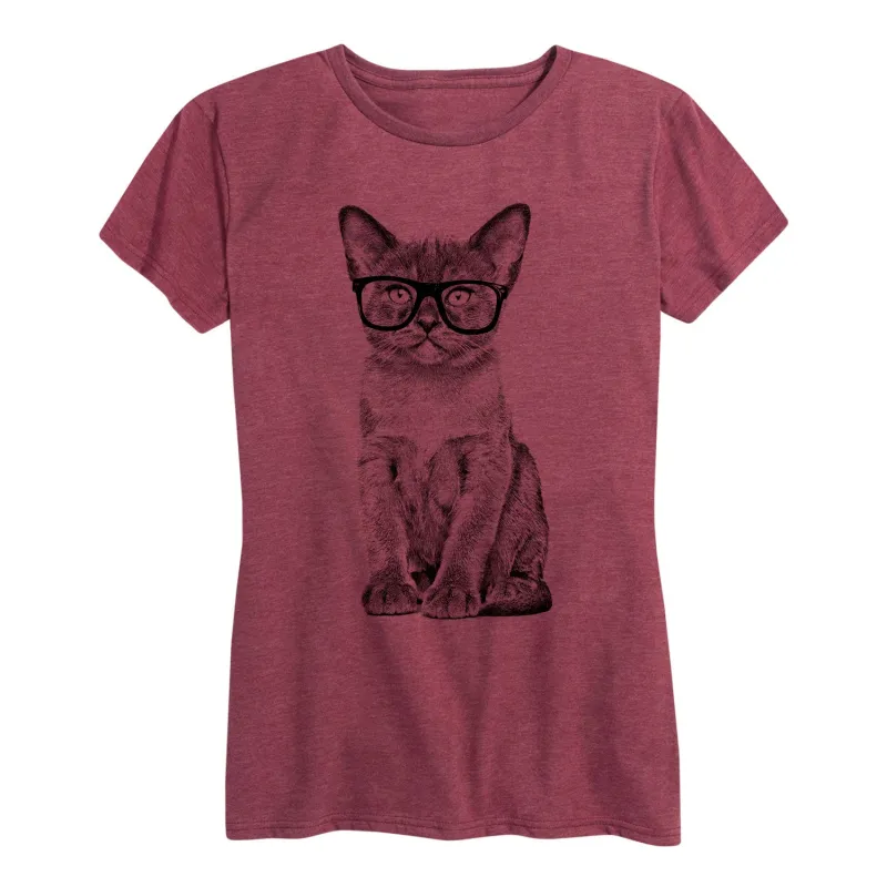 Instant Message - Cat With Glasses - Women's Short Sleeve Graphic T-shirt sold by Zulily