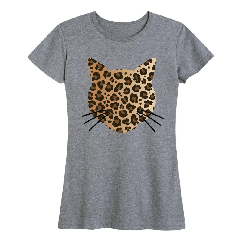 Instant Message - Leopard Print Cat Face - Women's Short Sleeve Graphic T-shirt sold by Zulily