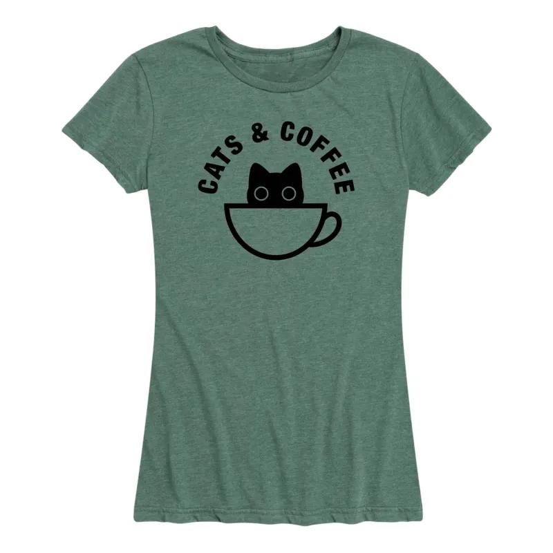 Instant Message - Cats and Coffee - Women's Short Sleeve Graphic T-shirt sold by Zulily