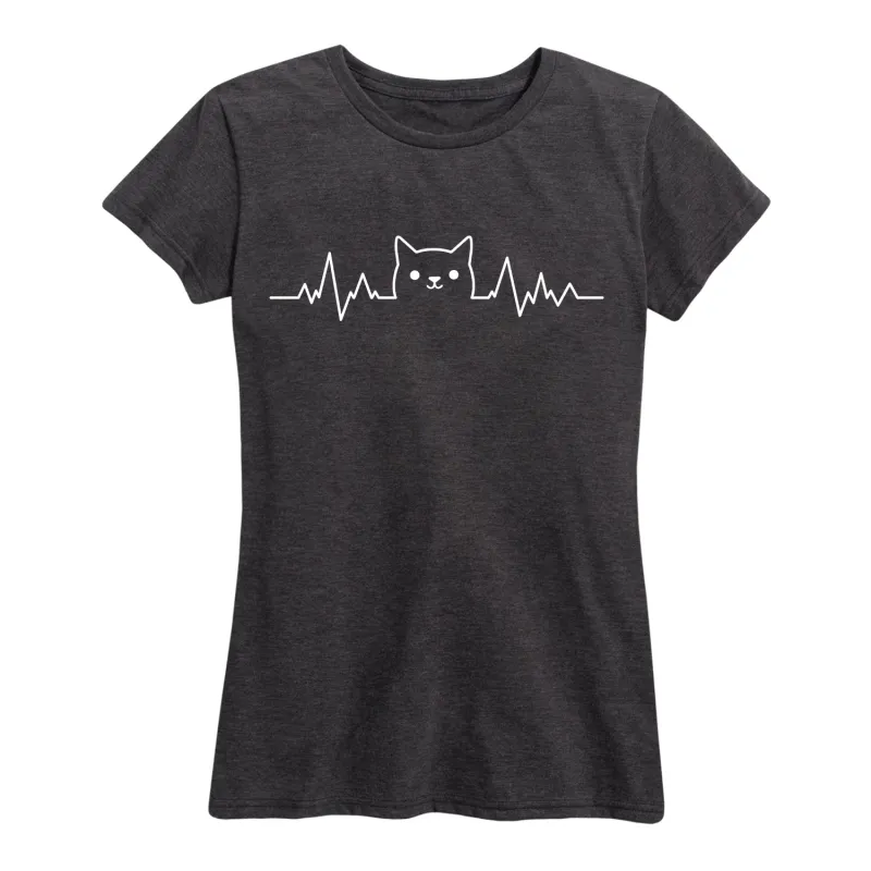 Instant Message - Cat Face Heart Beat - Women's Short Sleeve Graphic T-shirt sold by Zulily