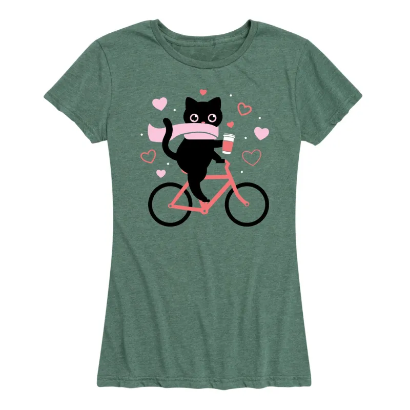 Instant Message - Cat on Bike Hearts - Women's Short Sleeve Graphic T-shirt sold by Zulily