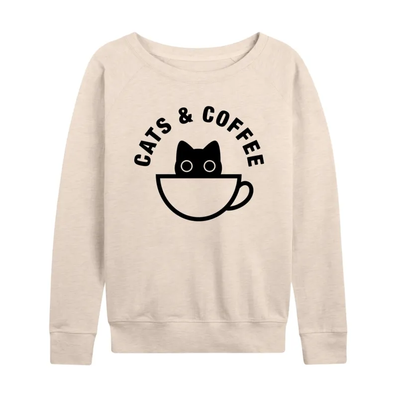 Instant Message - Cats and Coffee - Women's French Terry Long Sleeve Pullover sold by Zulily
