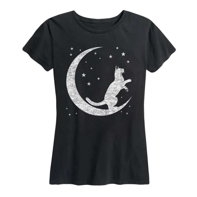 Instant Message - Crescent Cat - Women's Short Sleeve Graphic T-shirt sold by Zulily