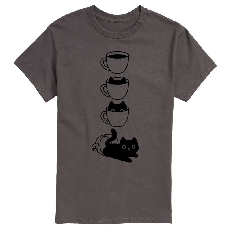 Instant Message - Cat Coffee Cup - Men's Short Sleeve Graphic T-shirt sold by Zulily