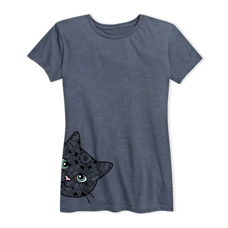 Instant Message - Peeking Decorative Cat - Women's Short Sleeve Graphic T-shirt sold by Zulily