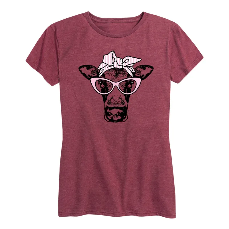 Instant Message - Cat Eye Glasses Cow - Women's Short Sleeve Graphic T-shirt sold by Zulily