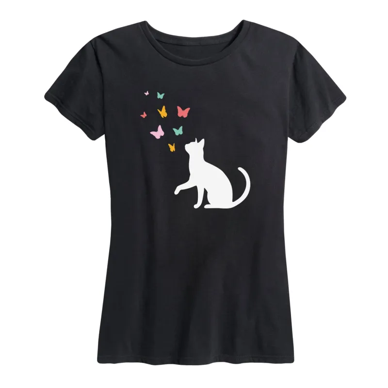 Instant Message - Cat and Butterflies - Women's Short Sleeve Graphic T-shirt sold by Zulily