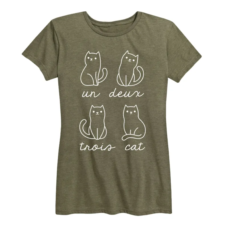 Instant Message - Un Deux Trois Cat - Women's Short Sleeve Graphic T-shirt sold by Zulily