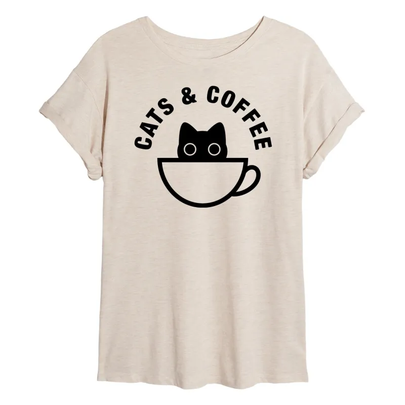 Instant Message - Cats and Coffee - Juniors Oversized Graphic T-shirt sold by Zulily