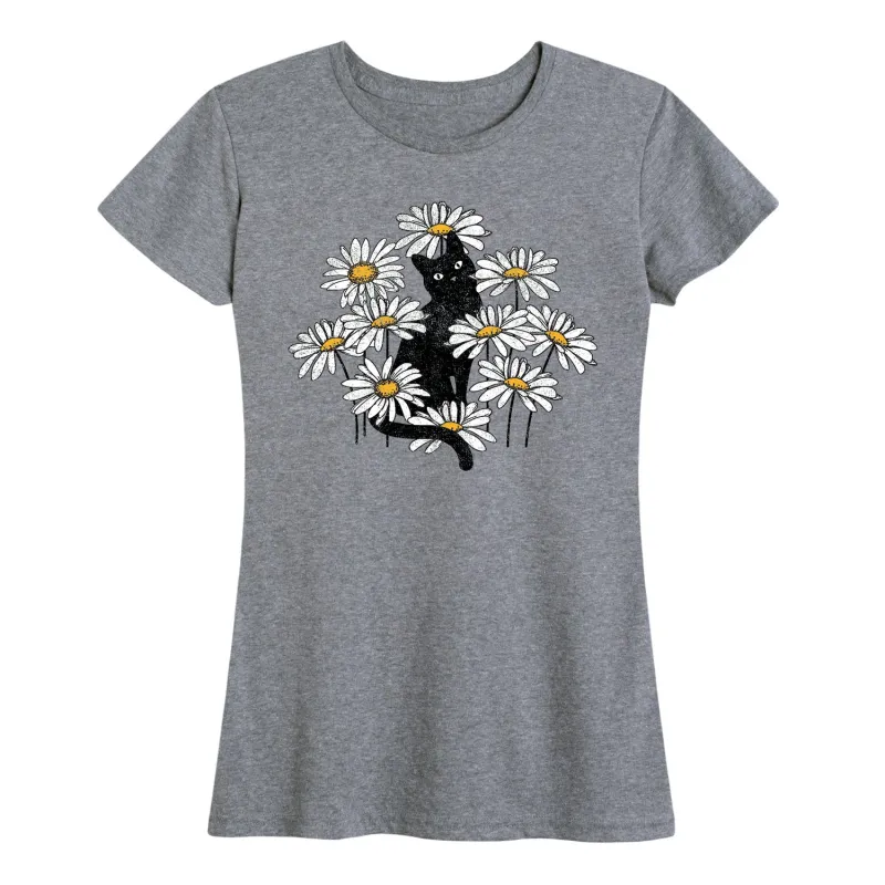 Instant Message - Cat in Field of Daisies - Women's Short Sleeve Graphic T-shirt sold by Zulily