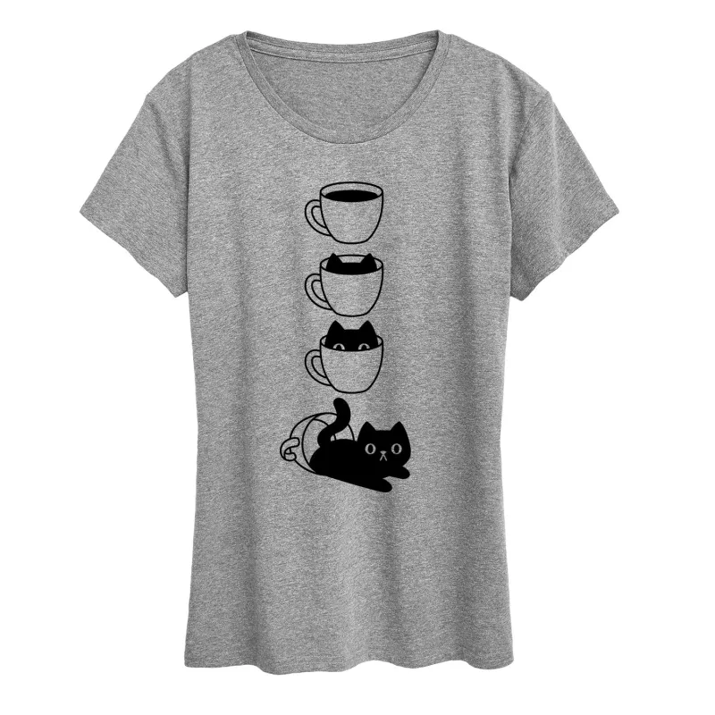 Instant Message - Cat Coffee Cup - Women's Short Sleeve Graphic T-shirt sold by Zulily