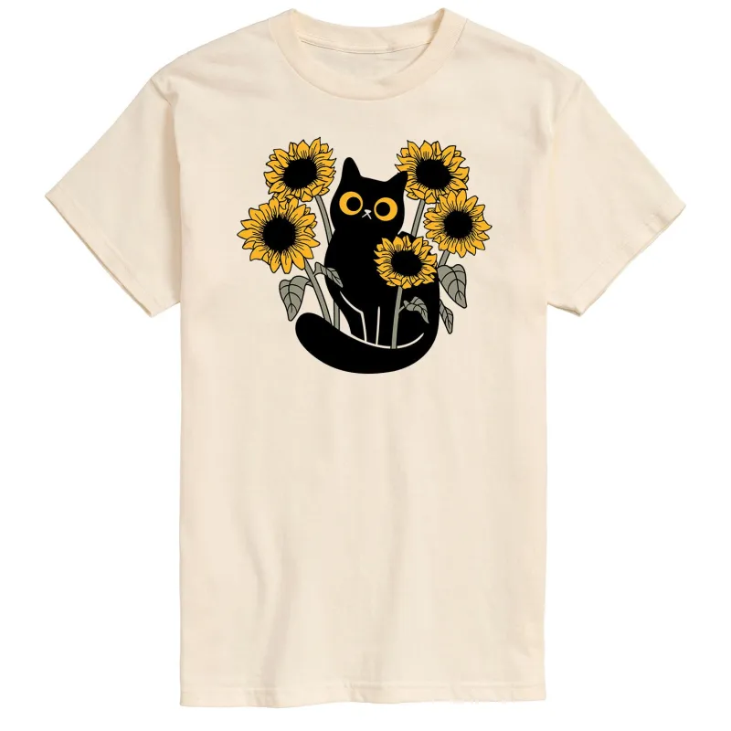 Instant Message - Black Cat in Sunflowers - Men's Short Sleeve Graphic T-shirt made by Zulily