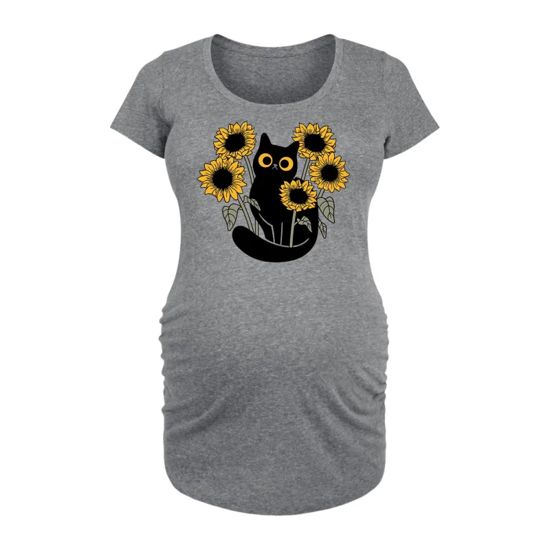 Instant Message - Black Cat in Sunflowers - Maternity Scoop Neck Tee sold by Zulily