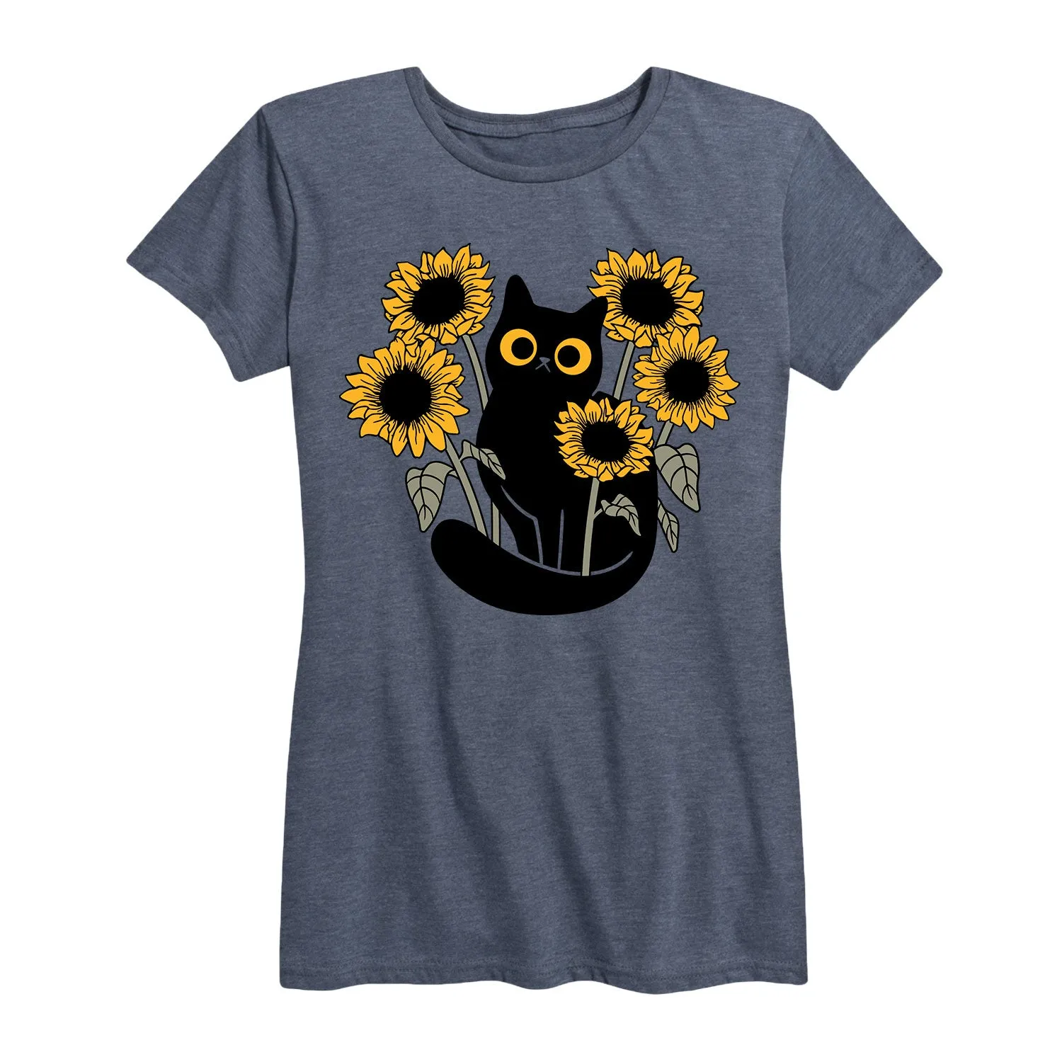 Instant Message - Black Cat in Sunflowers - Women's Short Sleeve Graphic T-shirt sold by Zulily