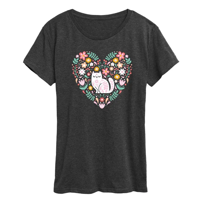 Instant Message - Scandinavian Heart Cat - Women's Short Sleeve Graphic T-shirt sold by Zulily