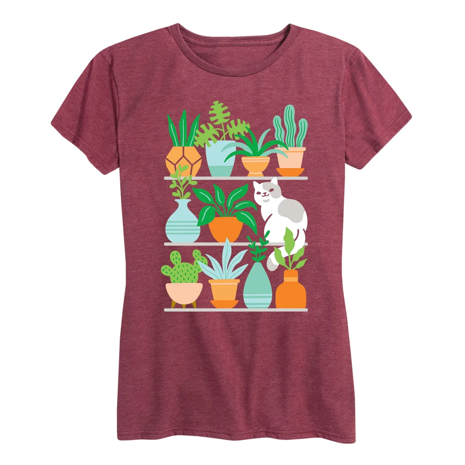 Instant Message - Succulents Cat on Shelves - Women's Short Sleeve Graphic T-shirt sold by Zulily product image thumbnail 3
