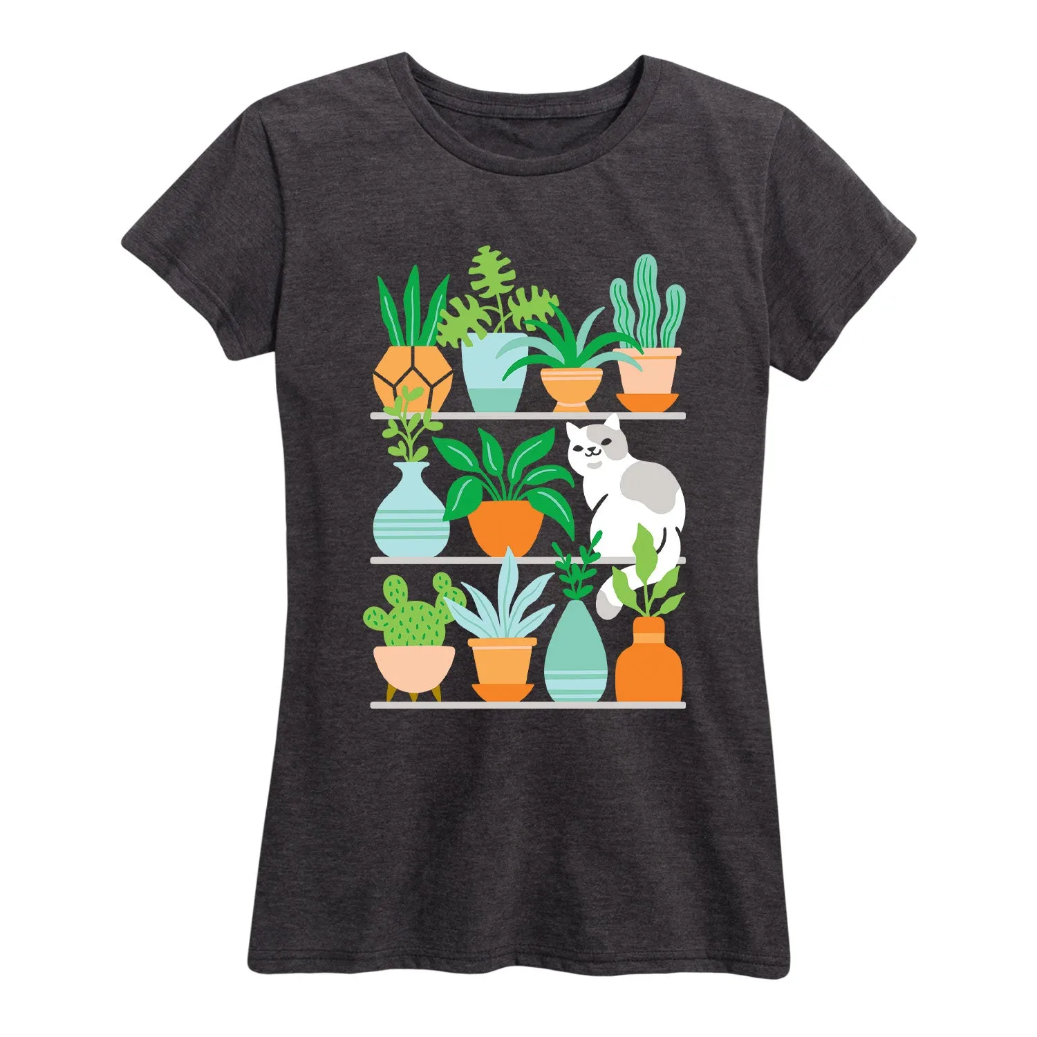 Instant Message - Succulents Cat on Shelves - Women's Short Sleeve Graphic T-shirt sold by Zulily product image thumbnail 2