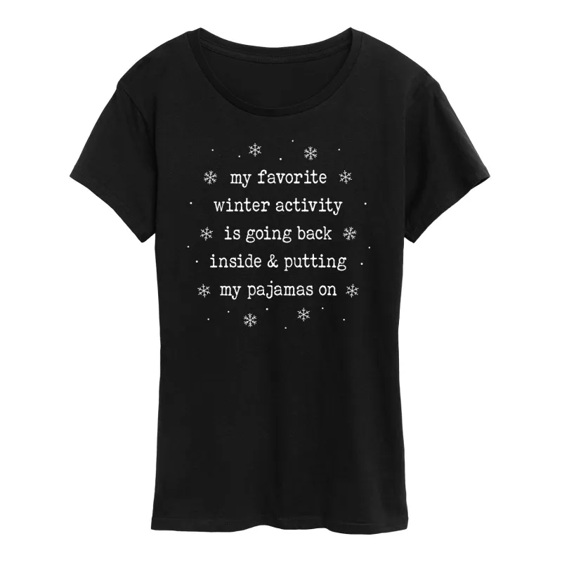 Instant Message - My Favorite Winter Activity - Women's Short Sleeve Graphic T-shirt sold by Zulily