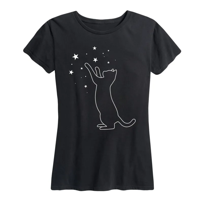 Instant Message - Cat Playing With Stars - Women's Short Sleeve Graphic T-shirt sold by Zulily