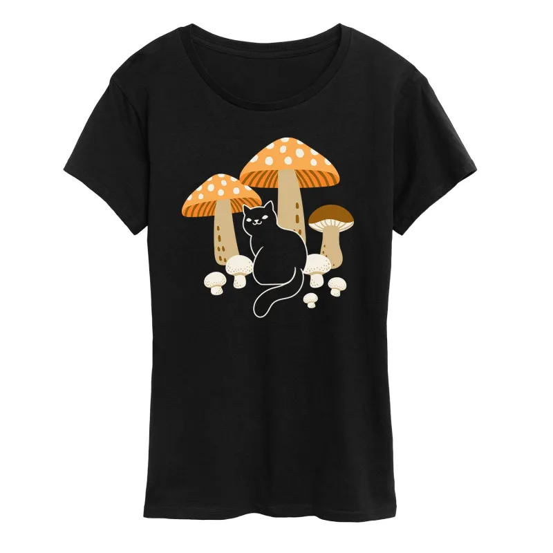Instant Message - Cat And Mushrooms - Women's Short Sleeve Graphic T-Shirt sold by Zulily