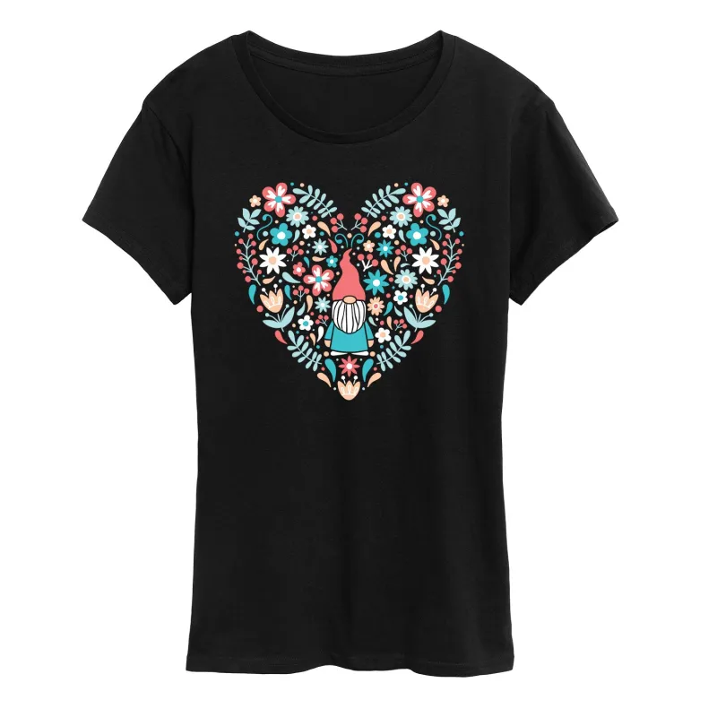 Instant Message - Scandinavian Heart Gnome - Women's Short Sleeve Graphic T-Shirt sold by Zulily