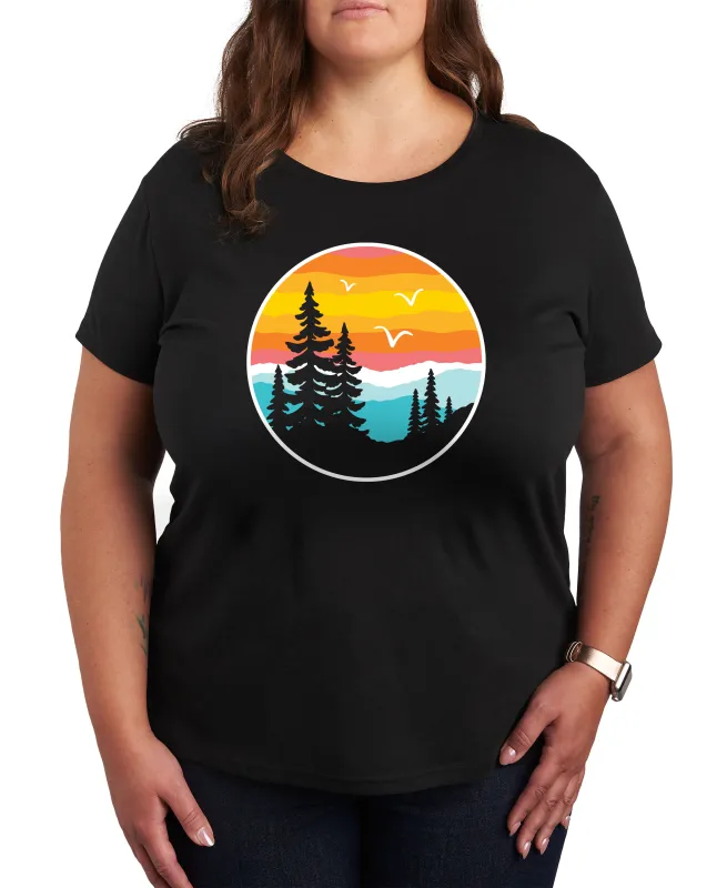 Instant Message - Round Sunset Mountain Scene - Women's Short Sleeve Graphic T-Shirt sold by Zulily